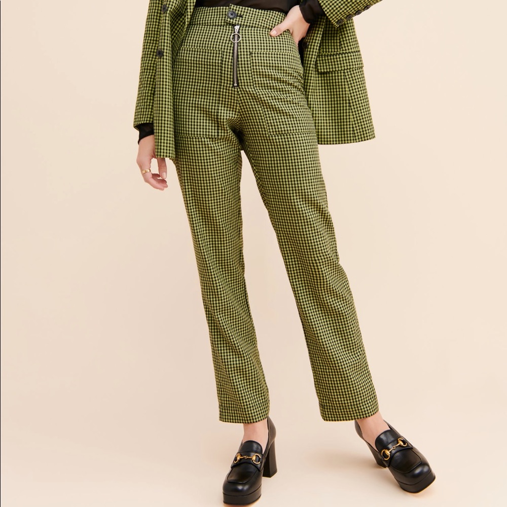 Capulet green gingham print pants size S